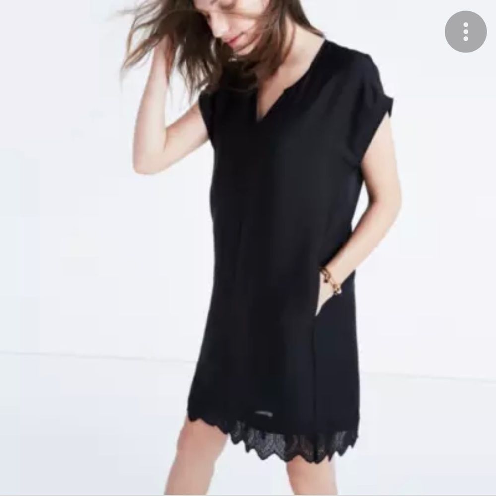 Madewell Duskaway Dress - black shift style dress with eyelet hem